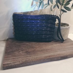 Walborg Navy Raffia Straw and Rope Clutch Purse